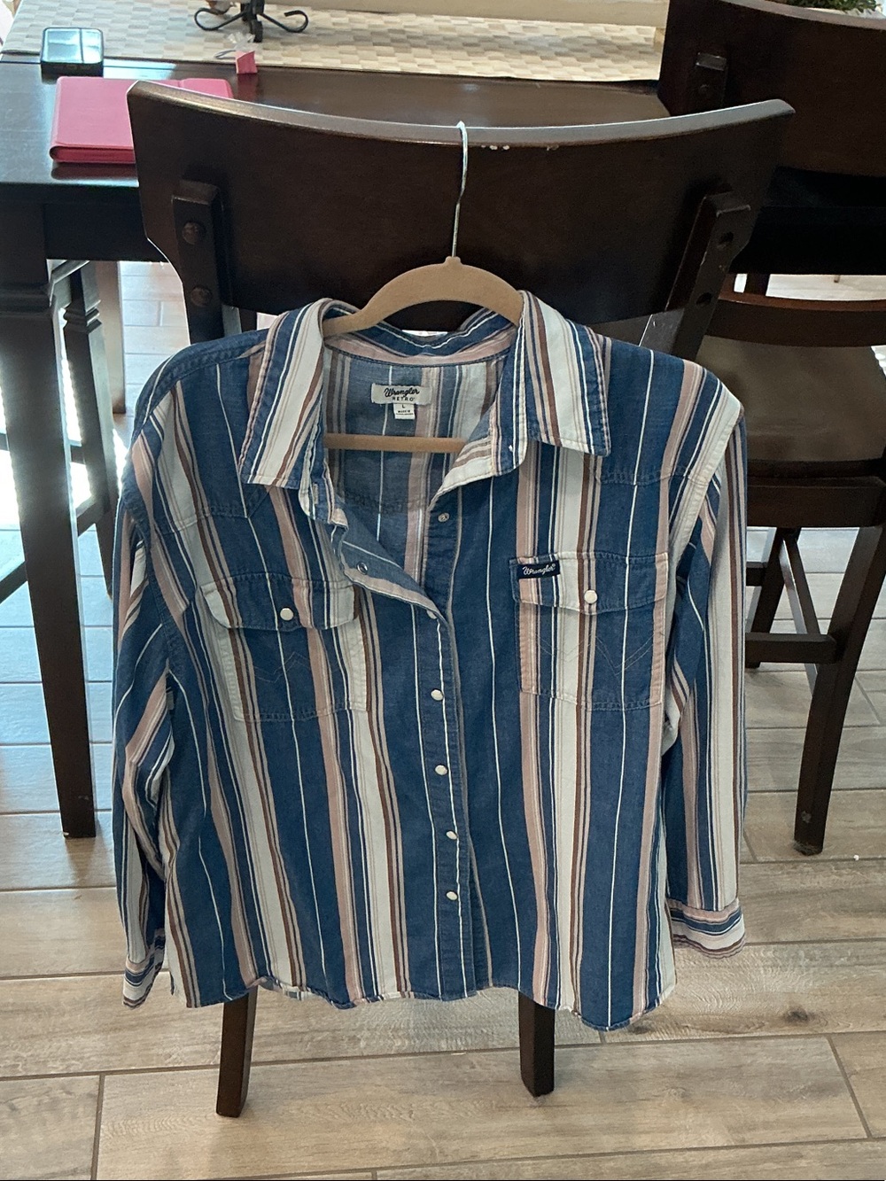 Wrangler Blue and Cream Striped Casual Button-Down Shirt